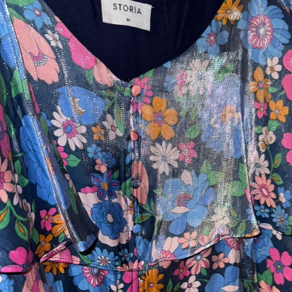 Floral Blue Dress with Pink and Green Accents - Picture 6 of 8